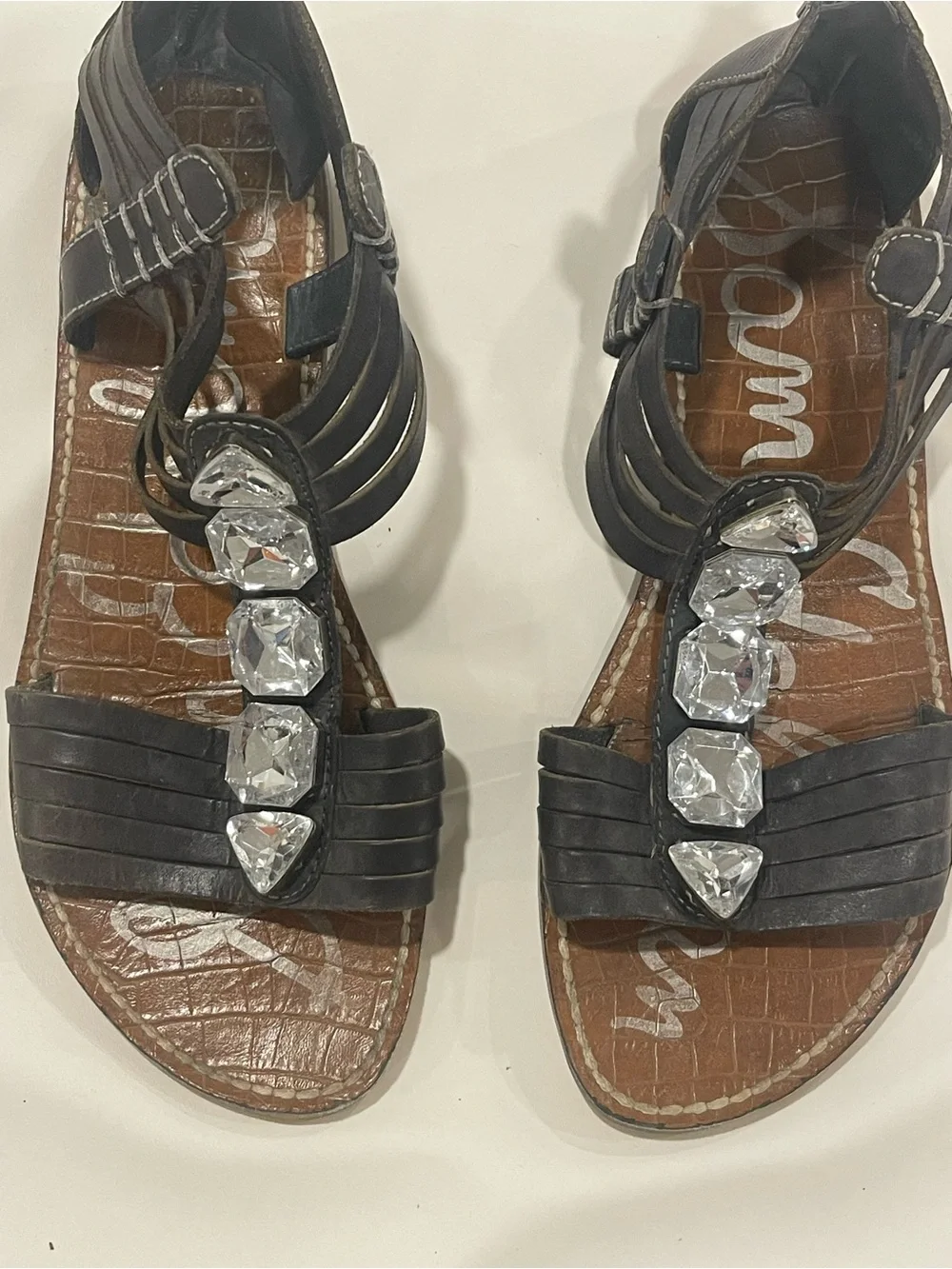 Sam Edelman Jeweled Gladiator Sandals Charcoal Grey Galina
